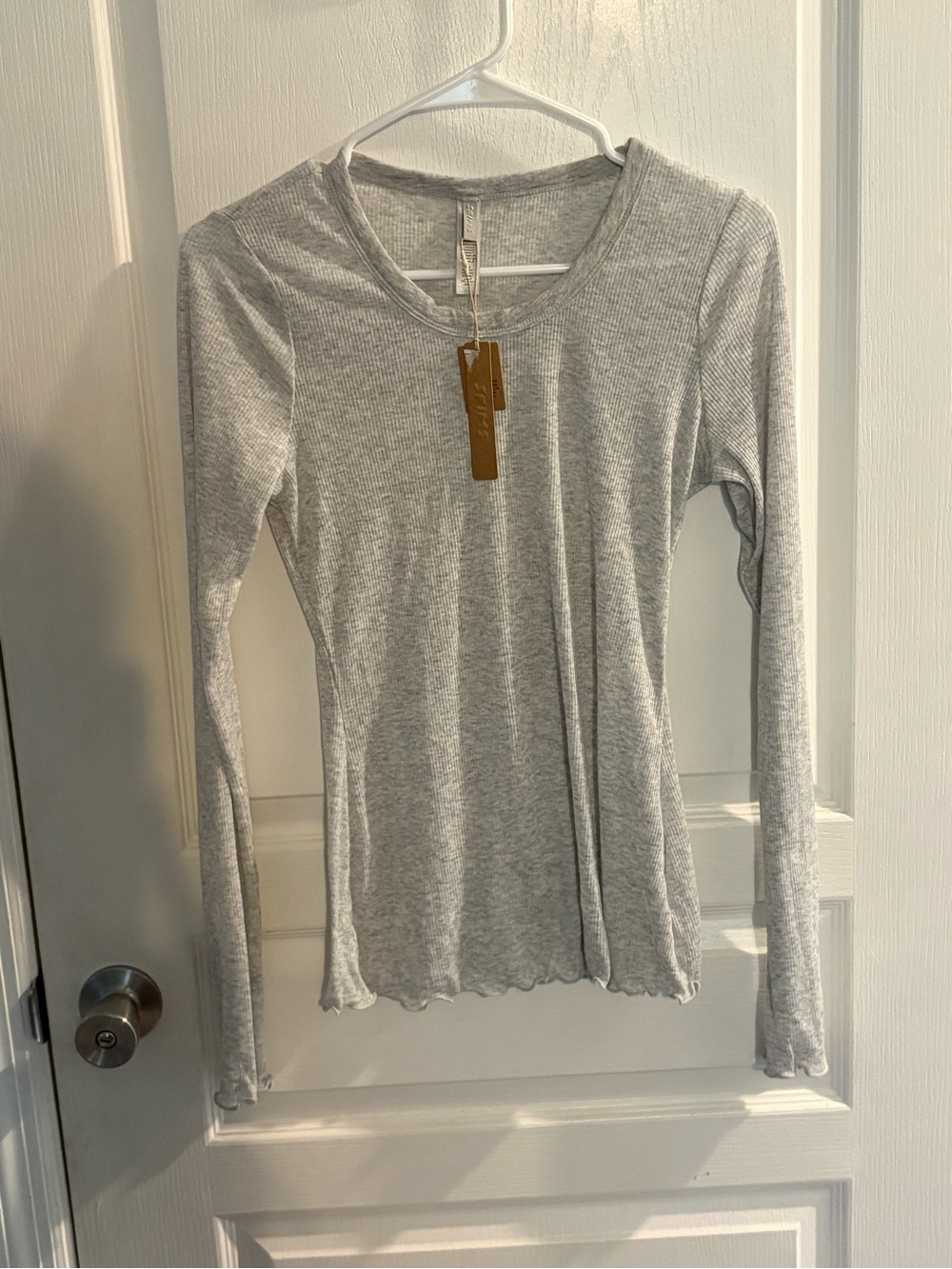 Skims Kim Kardashian Women’s Sheer Cotton Long Sleeve Wide Crew M New with Tags